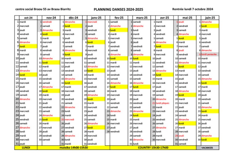 Calendrier le braou,4e trimestre 2021
